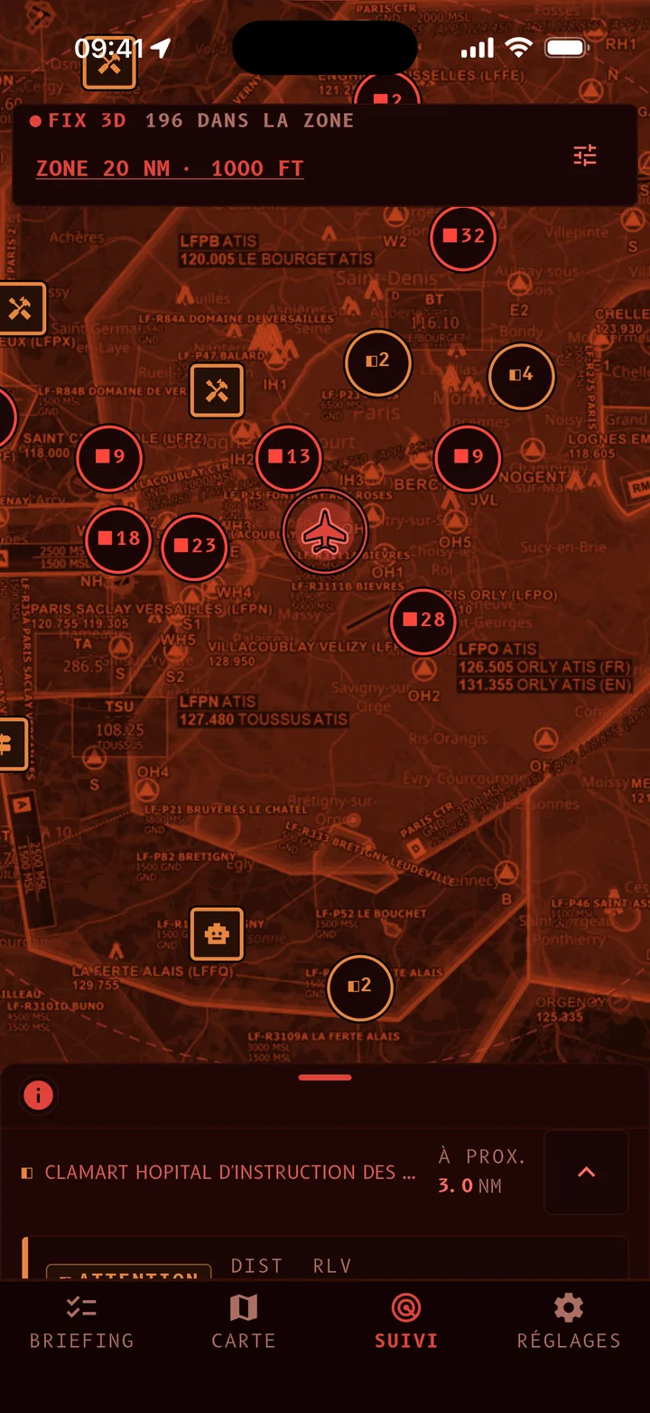 Rouge nuit, pour le cockpit