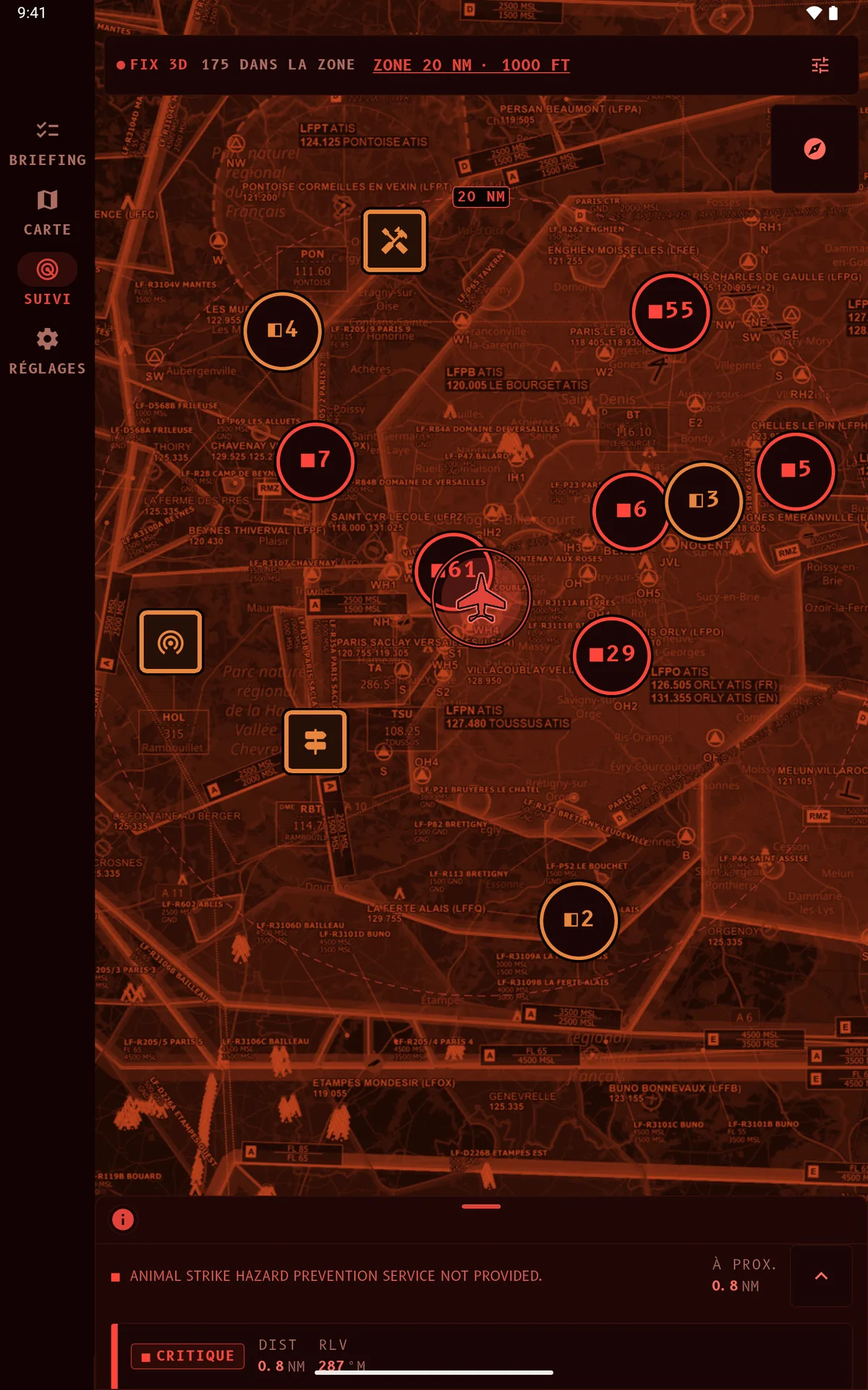 Thème rouge nuit sur tablette