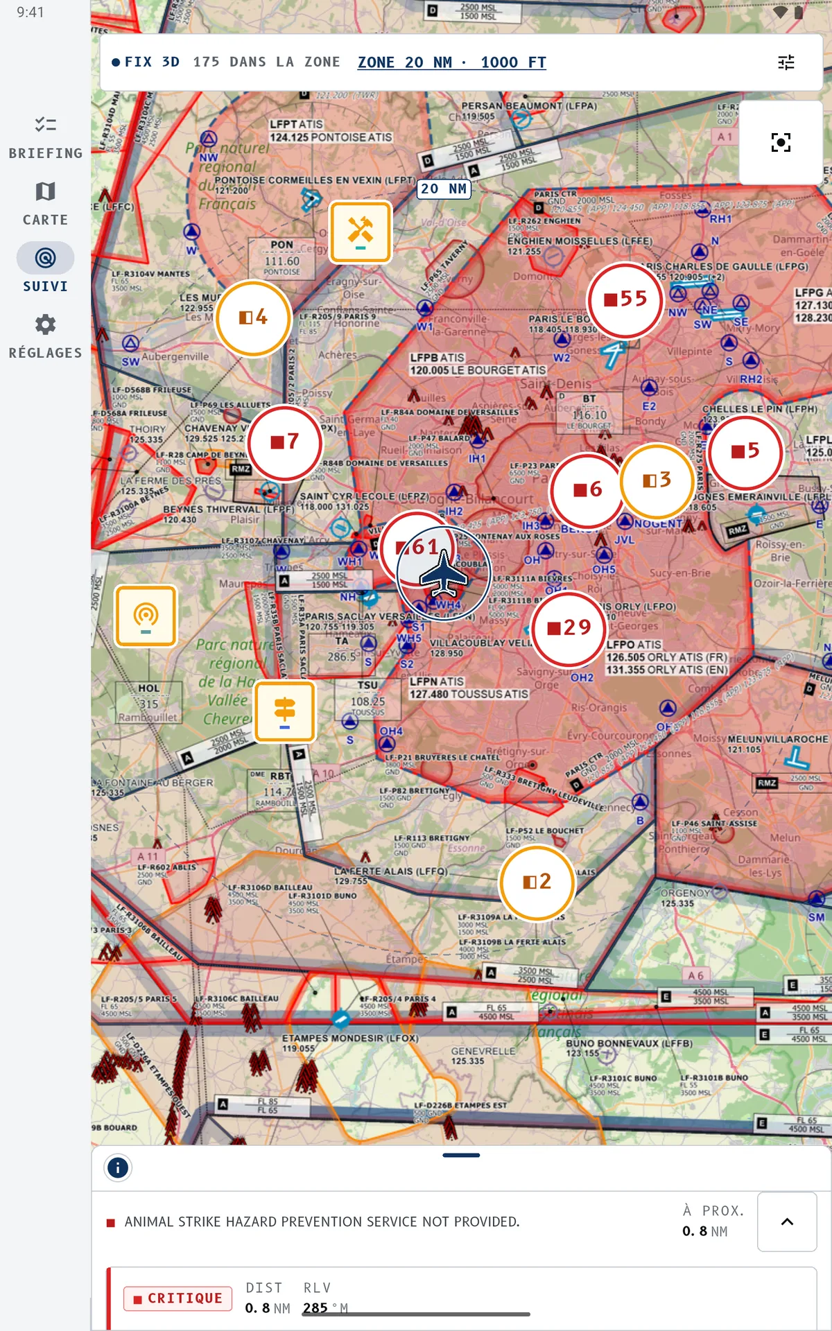 Suivi en direct sur tablette Android