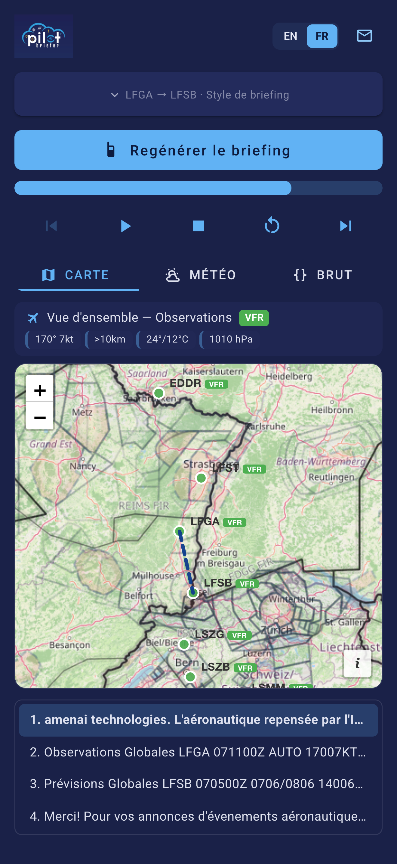 Cartes VFR sur chaque briefing