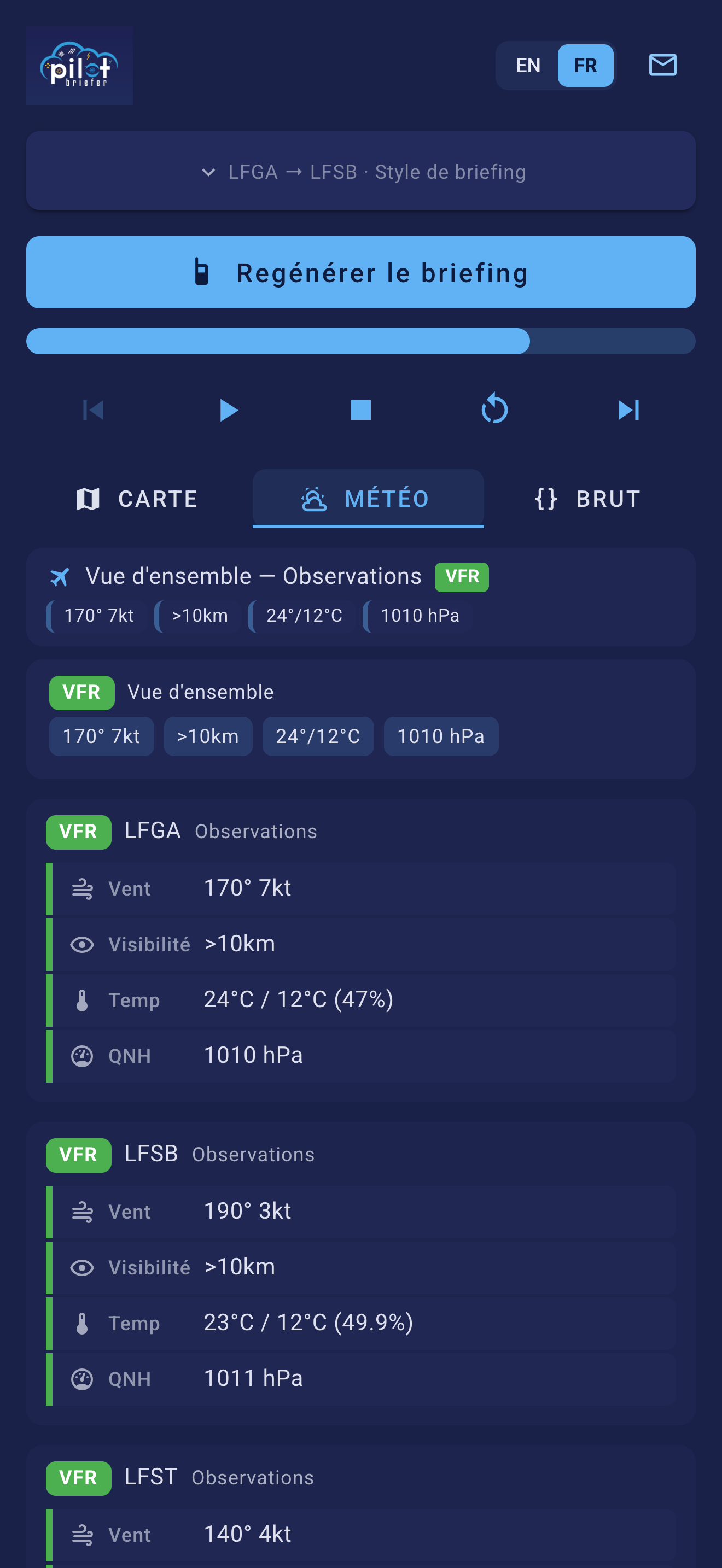 METAR et TAF décodés, terrain par terrain